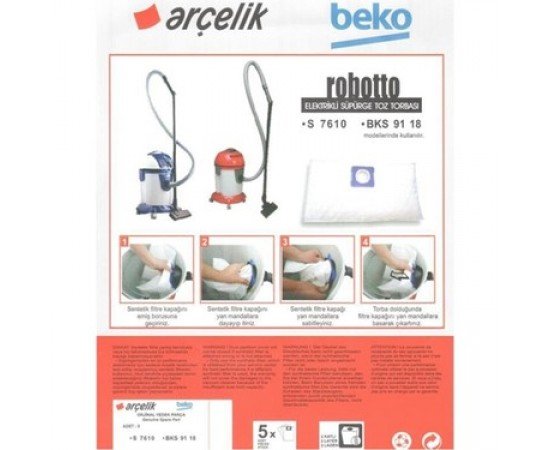 Arçelik  BEKO S 7610 Robotto Süpürge Toz Torbası 5 Adet ORJİNAL ÜRÜN