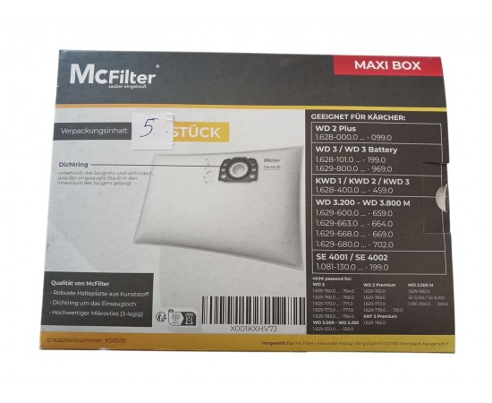 KARCHER WD 2 3 4 YAN UZUNLUK TOZ TORBASI KUTU İÇİ 5 ADET KARCHER WD 2 3 4 YAN UZUNLUK TOZ TORBASI KUTU İÇİ 5 ADET