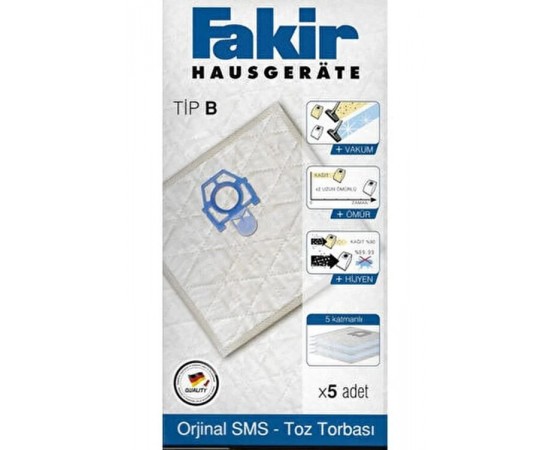 Fakir Prestige Duo, Prestige Uno, Aquawelt, Hygienmax, Twist, Ares, Clarris Tip B Sms Toz Torbası